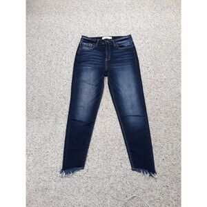 27 KanCan High-Rise Crop Skinny Dark Wash Fray Slanted Raw Hem